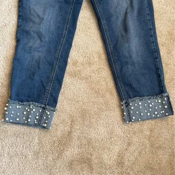 Earl Jeans Dark Blue Cropped Jeans with Pearl Accents - Picture 3 of 3